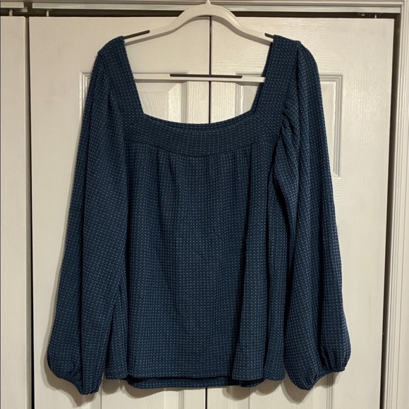 BiBi Vibrant Blues Waffle Knit Blouse with Flattering Square Neckline - Picture 1 of 9